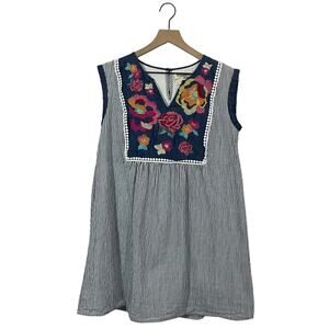 Savanna Jane Embroidered Tunic Mini Dress - Blue Multi - Medium